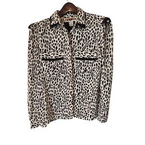Vintage Jordan Button Up Top Women's Size 5/6 Polyester Animal Print Long Sleeve